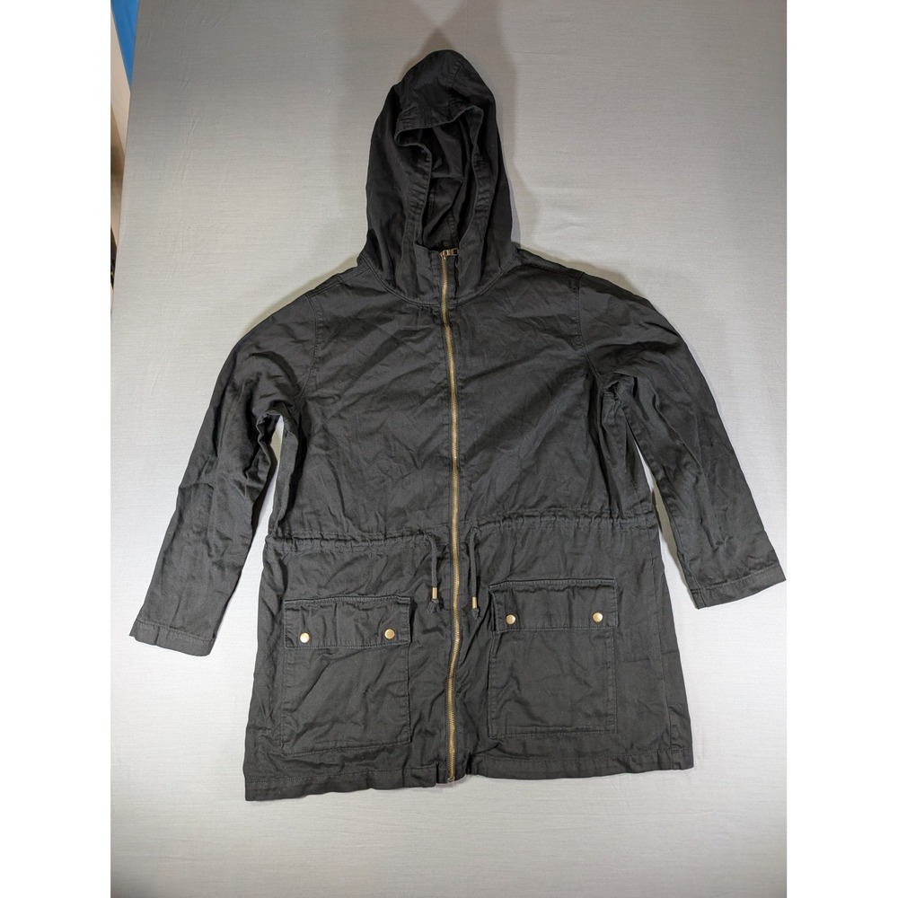 Old Navy Utility Parka Jacket Black XXL Hooded Full Zip Drawstring 776167-00